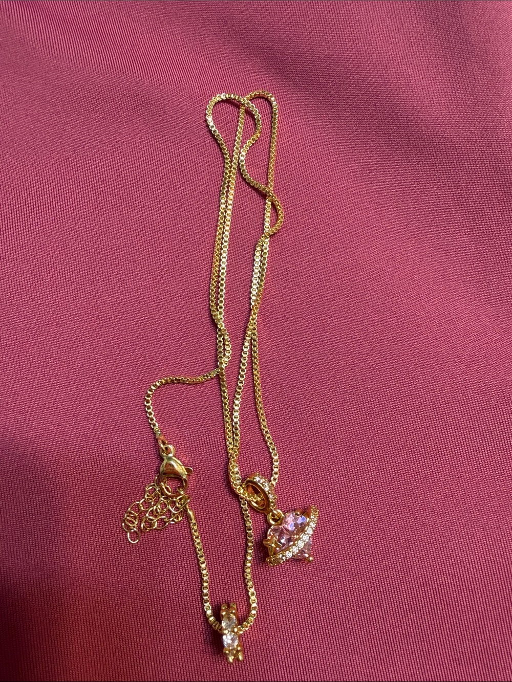 Gold-Tone Necklace with Pink Crystal Planet Pendant